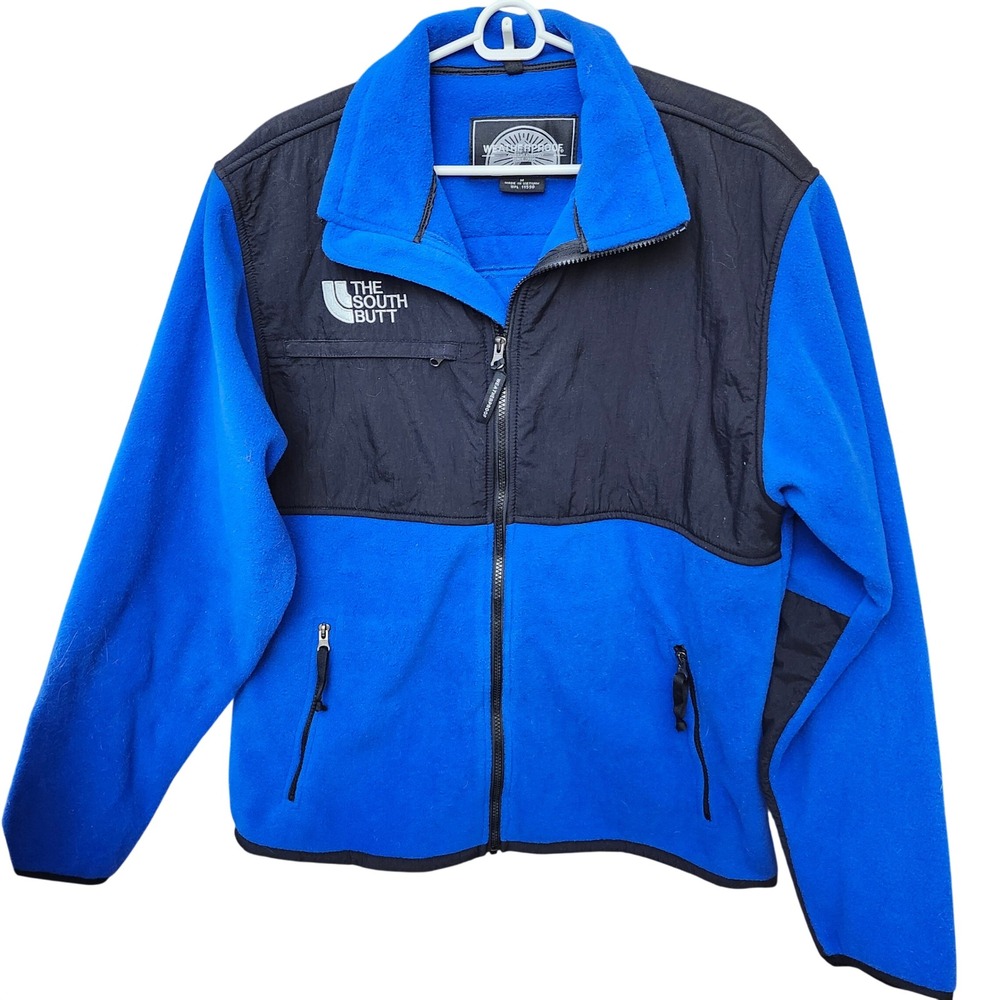 The South Butt Weatherproof Parody Fleece Jacket Mens Medium Blue Black Y2K VTG